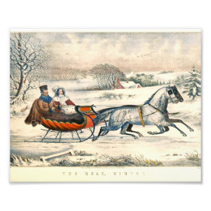 Klassischer 1853 Schlittenfahrt Currier Ives Straß Fotodruck