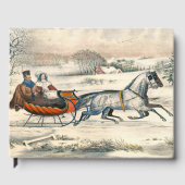 Klassischer 1853 Schlittenfahrt Currier Ives Straß Gästebuch (Vorderseite)