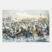 Klassischer 1853 Schlittenfahrt Currier Ives Straß Geschenkpapier Set (Vorderseite 2)