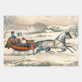 Klassischer 1853 Schlittenfahrt Currier Ives Straß Geschenkpapier Set (Vorderseite)