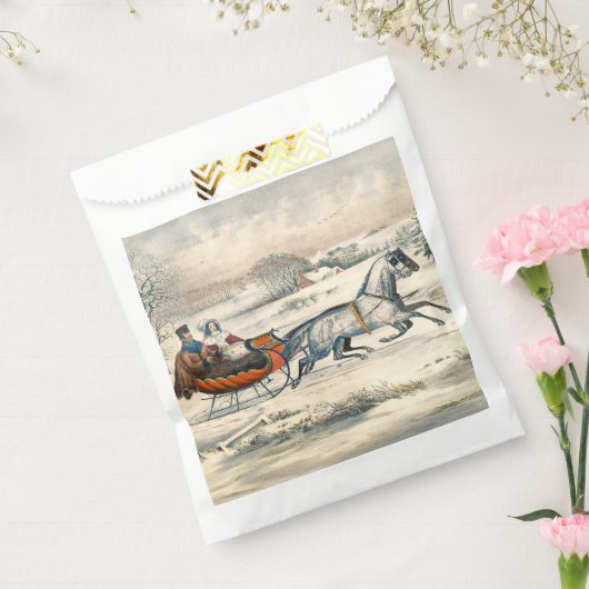 Klassischer 1853 Schlittenfahrt Currier Ives Straß Geschenktütchen (Versiegelt)