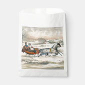 Klassischer 1853 Schlittenfahrt Currier Ives Straß Geschenktütchen (Vorderseite)