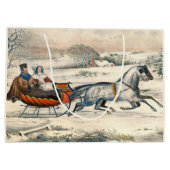 Klassischer 1853 Schlittenfahrt Currier Ives Straß Große Geschenktüte (Rückseite)