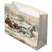Klassischer 1853 Schlittenfahrt Currier Ives Straß Große Geschenktüte (Rückseite Schrägansicht)