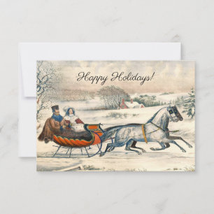 Klassischer 1853 Schlittenfahrt Currier Ives Straß Karte