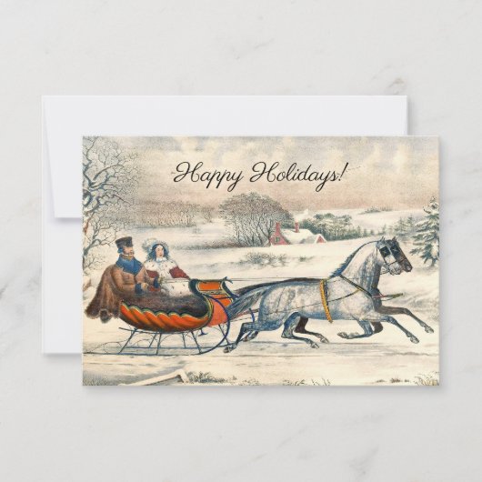 Klassischer 1853 Schlittenfahrt Currier Ives Straß Karte (Vorderseite)