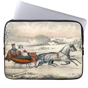 Klassischer 1853 Schlittenfahrt Currier Ives Straß Laptopschutzhülle