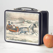 Klassischer 1853 Schlittenfahrt Currier Ives Straß Metall Brotdose (Beispiel)