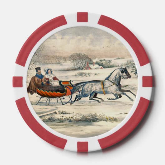 Klassischer 1853 Schlittenfahrt Currier Ives Straß Pokerchips (Vorderseite)