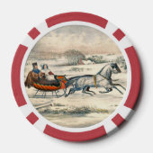 Klassischer 1853 Schlittenfahrt Currier Ives Straß Pokerchips (Rückseite)