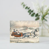Klassischer 1853 Schlittenfahrt Currier Ives Straß Postkarte (Stehend Vorderseite)