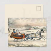 Klassischer 1853 Schlittenfahrt Currier Ives Straß Postkarte (Vorne/Hinten)