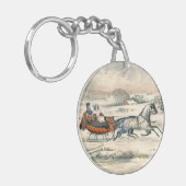 Klassischer 1853 Schlittenfahrt Currier Ives Straß Schlüsselanhänger (Vorderseite links)