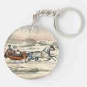 Klassischer 1853 Schlittenfahrt Currier Ives Straß Schlüsselanhänger (Rückseite)