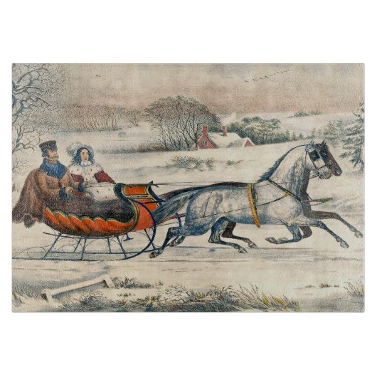 Klassischer 1853 Schlittenfahrt Currier Ives Straß Schneidebrett (Vorderseite)