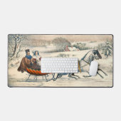 Klassischer 1853 Schlittenfahrt Currier Ives Straß Schreibtischunterlage (Tastatur & Maus)