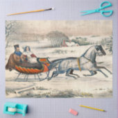 Klassischer 1853 Schlittenfahrt Currier Ives Straß Seidenpapier (Basteln)
