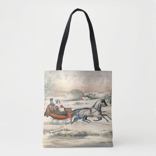 Klassischer 1853 Schlittenfahrt Currier Ives Straß Tasche (Vorderseite)