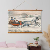 Klassischer 1853 Schlittenfahrt Currier Ives Straß Wandteppich Mit Holzrahmen (Schlafzimmer)