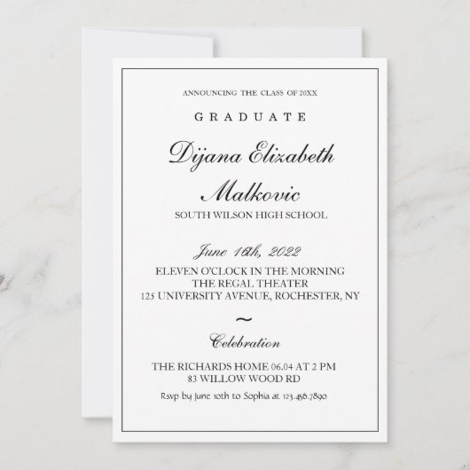 Klassischer Abschluss Einladung (Vorderseite)