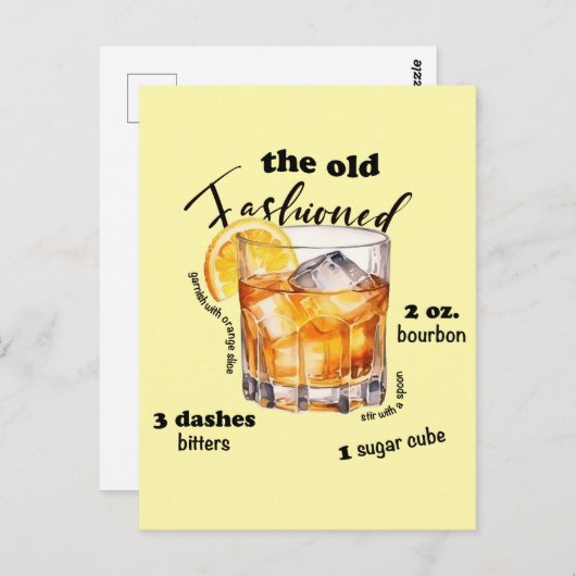 Klassischer altmodischer Rezeption Cocktail an der Postkarte (Vorne/Hinten)