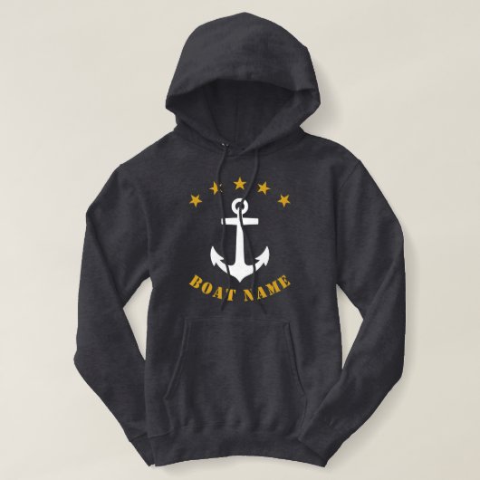 Klassischer Anker Gold Star Boat Name Grau Hoodie (Design vorne)