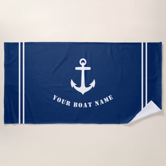 Klassischer Anker mit Schiffsname Navy Blue Strandtuch (Vorderseite)