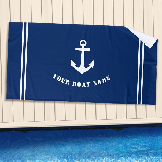 Klassischer Anker mit Schiffsname Navy Blue Strandtuch