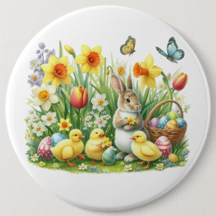 Klassischer/antiker Osterhase/Huhn Button