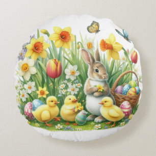 Klassischer/antiker Osterhase/Huhn Rundes Kissen