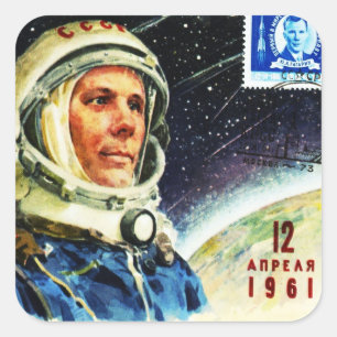 KLASSISCHER ASTRONAUT AUS DER WETTLAUF-ZEIT IM WEL QUADRATISCHER AUFKLEBER