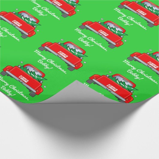 Klassischer Aufnahmen-LKW mit Weihnachtsbaum im Geschenkpapier (Ecke)