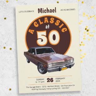 Klassischer Auto-Spaß Retro 50. Geburtstagsfeier Einladung