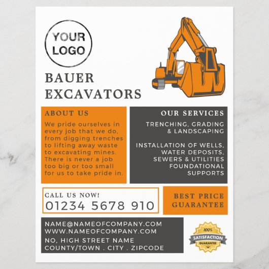 Klassischer Bagger, Bauwerbewerbung Flyer (Vorne)