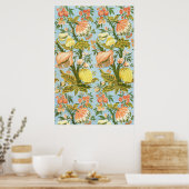 Klassischer Barock-Blumen-Frucht-Damaskus-Stoff Poster (Küche)