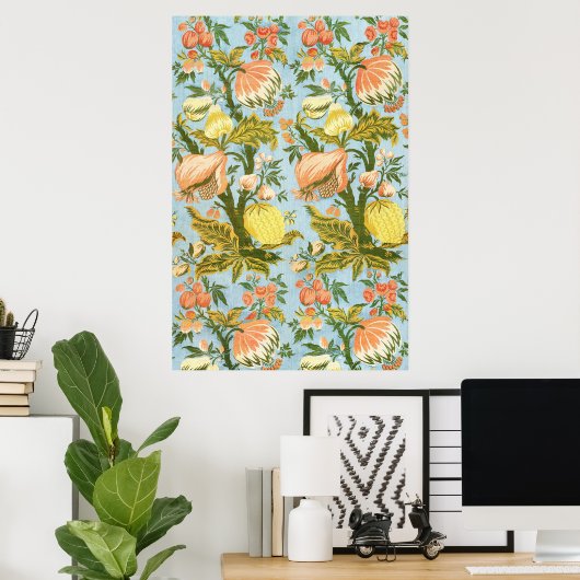 Klassischer Barock-Blumen-Frucht-Damaskus-Stoff Poster (Heimbüro)