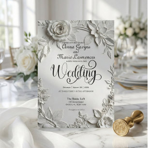 Klassischer Barock Weiße Rose Verziert Formal Einladung