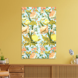 Klassischer barocker Blumen-Frucht-Damaskus-Stoff Leinwanddruck