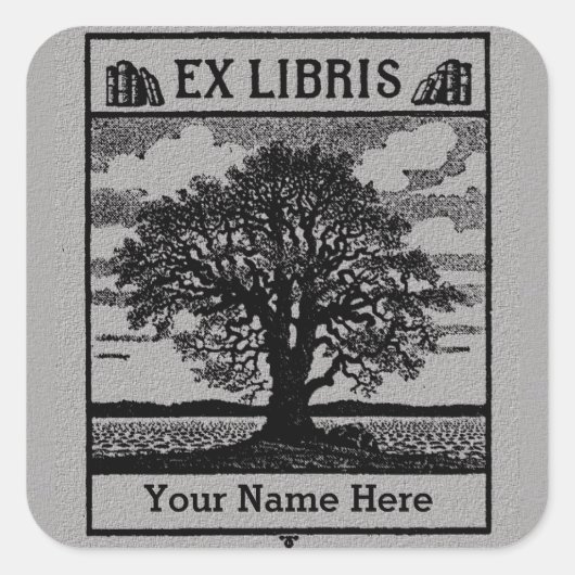 Klassischer Baum mit Büchern Ex Libris Buchzeichen Quadratischer Aufkleber (Vorderseite)
