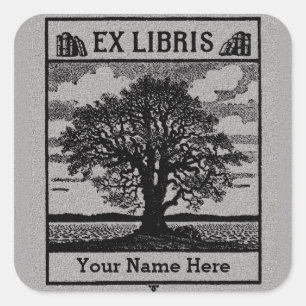 Klassischer Baum mit Büchern Ex Libris Buchzeichen Quadratischer Aufkleber