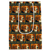Klassischer Beagle Portrait Retro Style Mittlere Geschenktüte (Rückseite)