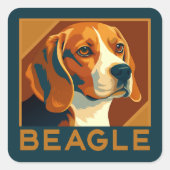 Klassischer Beagle Portrait Retro Style Quadratischer Aufkleber (Vorderseite)