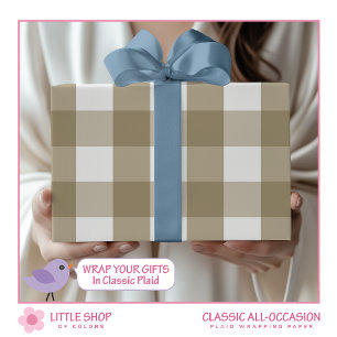 Klassischer Beige Büffel-Karo Geschenkpapier