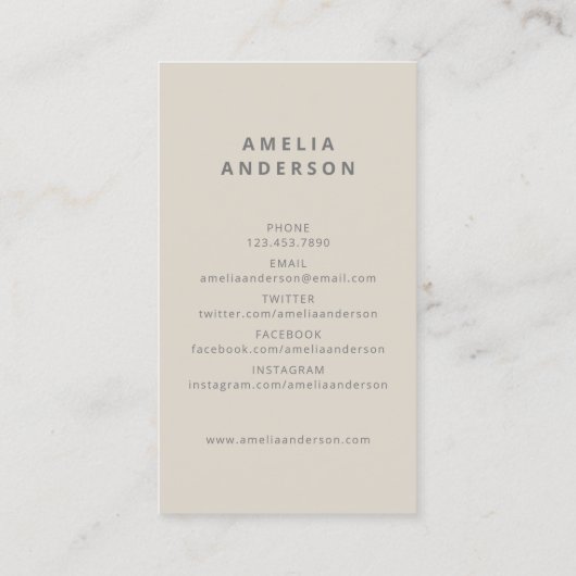 Klassischer Beige Gray Typografy Foto Abschluss Visitenkarte (Rückseite)