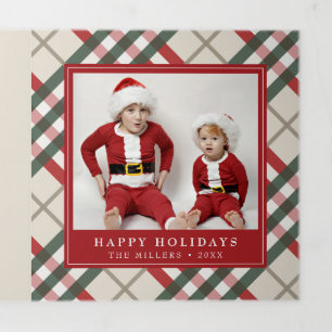 Klassischer Beige-Tartan-Karo-Weihnachts-Tri-Fold- Dreifach Gefaltete Urlaubskarte