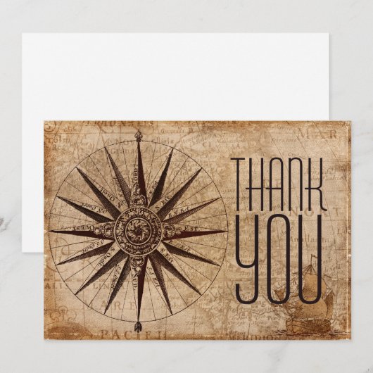 Klassischer Beruflicher Kompass Weltkarte Dankeskarte (Vorne/Hinten)