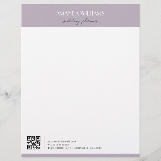 Klassischer Beruflicher QR Code Lavender Briefbogen (Vorderseite)