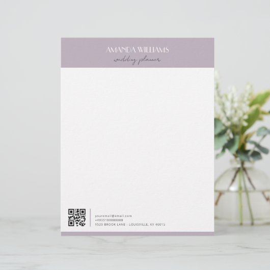 Klassischer Beruflicher QR Code Lavender Briefbogen (Stehend Vorderseite)