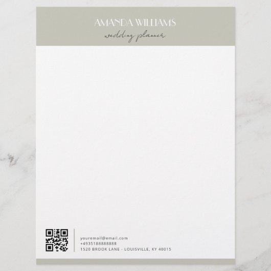 Klassischer Beruflicher QR Code Matcha Briefbogen (Vorderseite)
