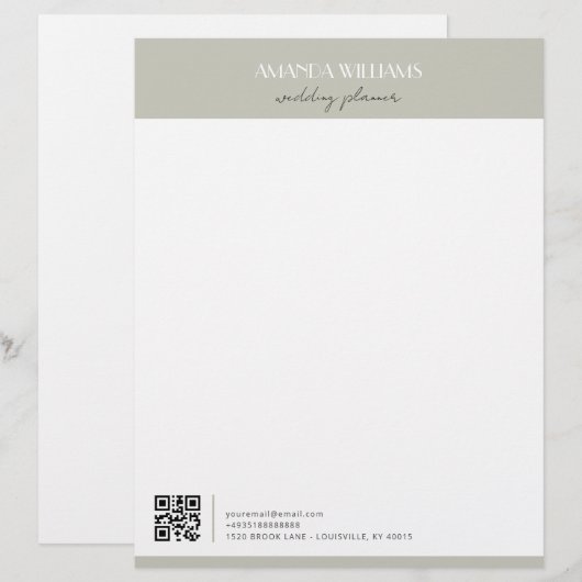 Klassischer Beruflicher QR Code Matcha Briefbogen (Vorne/Hinten)